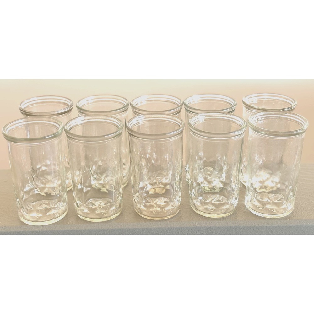 10 Vintage Ball Diamond Band Bottom Juice Glasses Clear Jelly Jam Jars